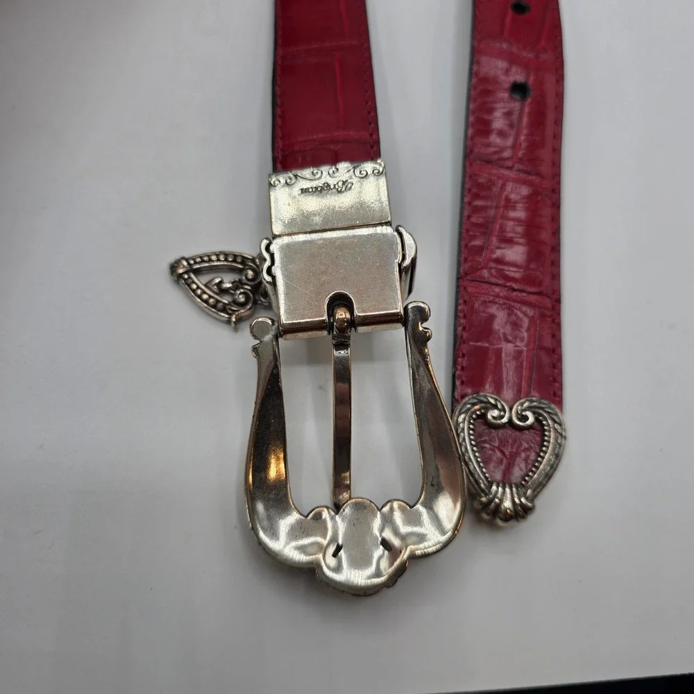 Brighton Red Black Reversible Croc Embossed Leather Western Belt 36 B40207